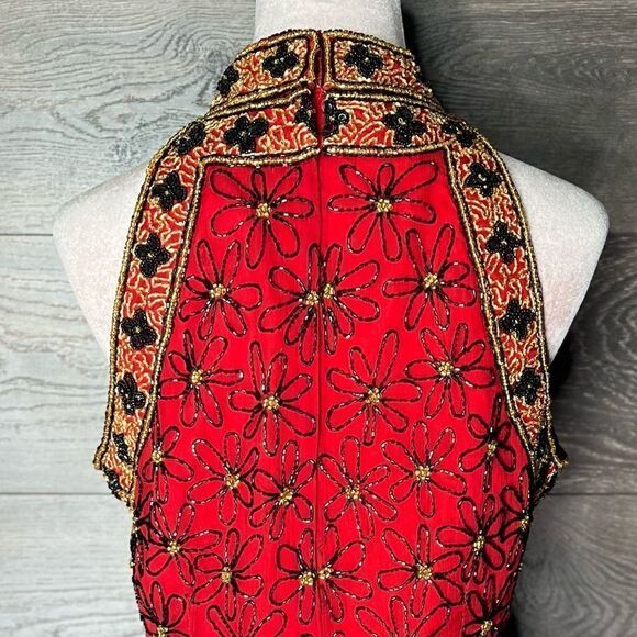 Chaudry Beaded Sleeveless High Neck Top, Red with Black/Gold Beads. Medium. NWT! - Picture 6 of 16